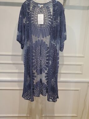 Rebellion Womans Blue Stone Lace Kimono Swim Cover-Up Size Medium